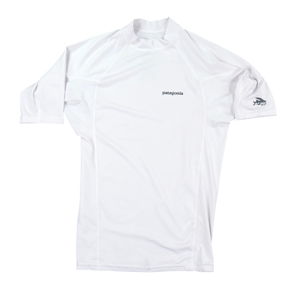 Patagonia RO Top Rash Guard Mens Medium White UPF 50 Flying Fish Logo Surf 86145